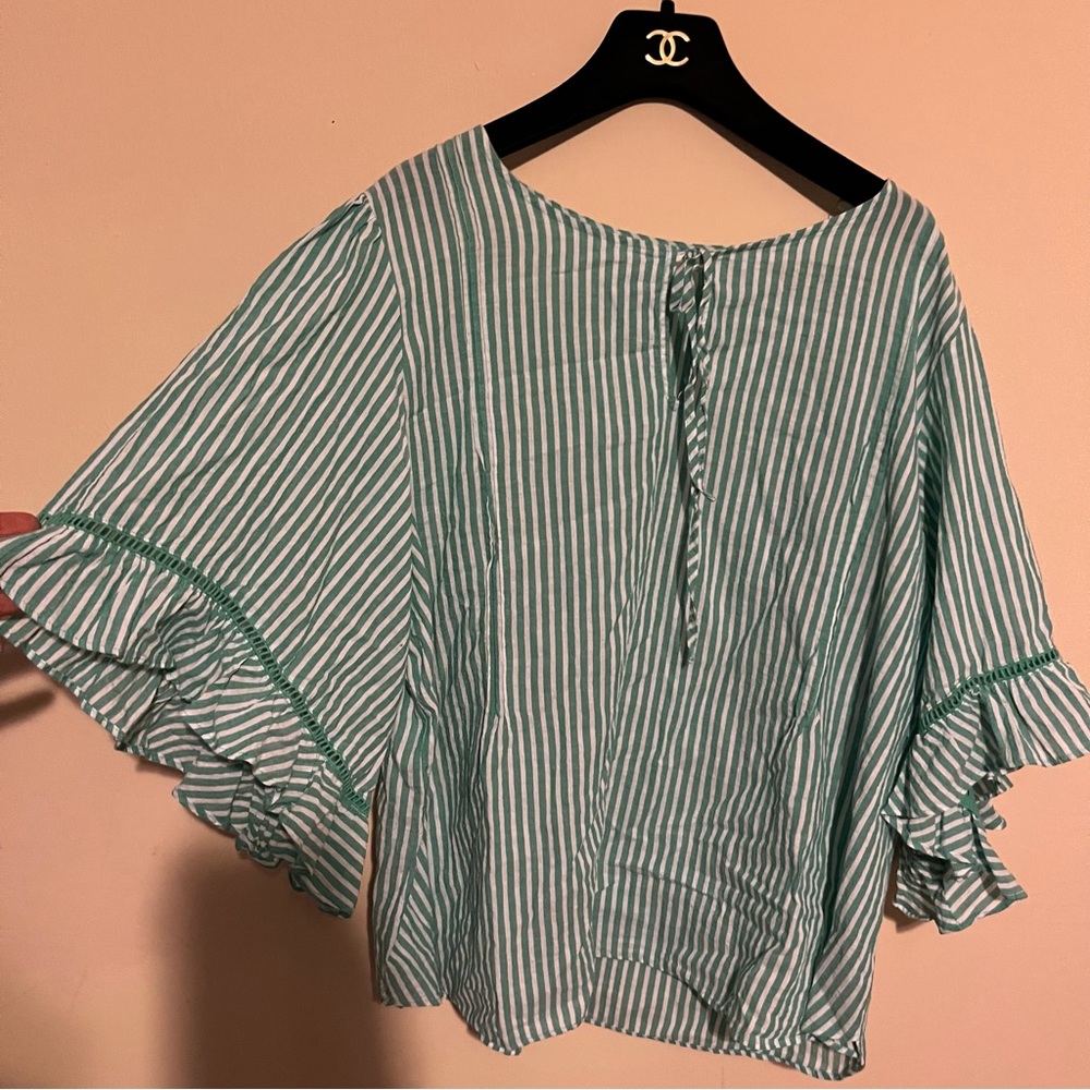 LC Lauren Conrad Plus Size Seersucker Flounce Blouse - Picture 4 of 11